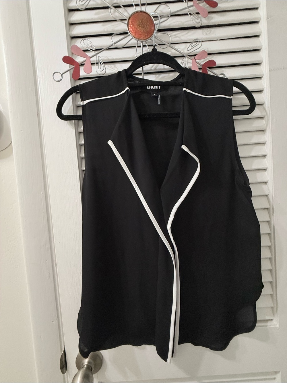 DKNY Black Sleeveless Blouse with White Trim